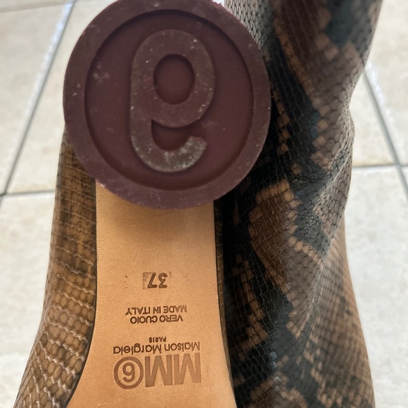 MM6 MAISON MARGIELA Brown Snake Leather Square Toe Zipper Heel Boots 7.5 7 6 6.5 - Picture 11 of 12